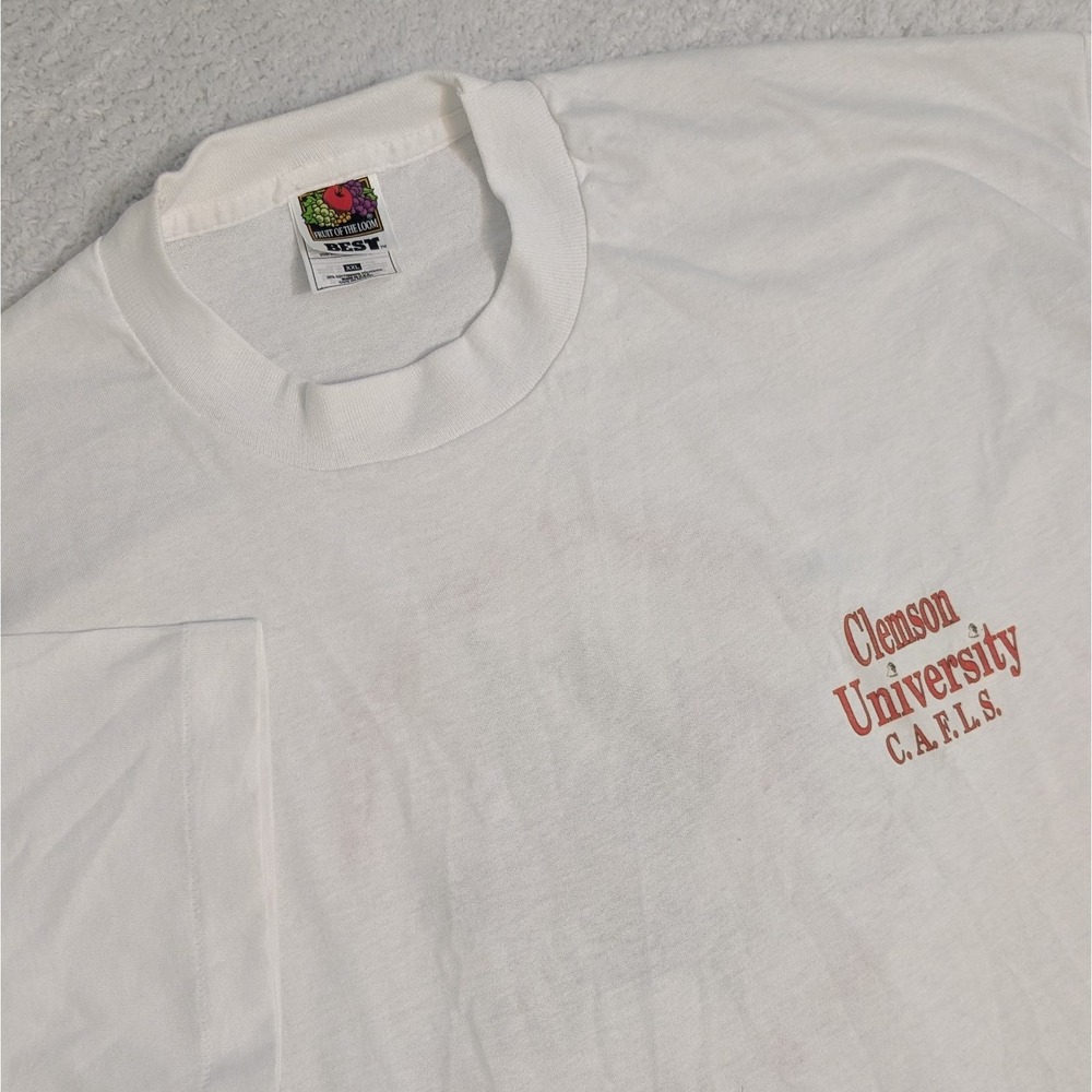 NEW VTG Y2K Clemson Tigers Graphic T-Shirt Mens 2XL Fruit of the Loom USA White